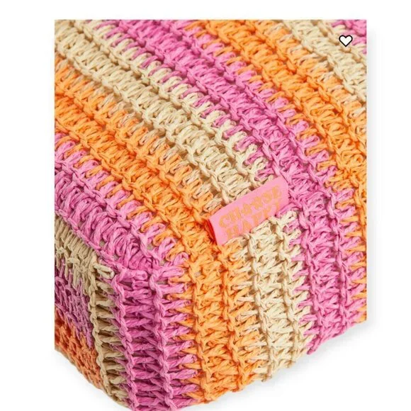 H&M Straw Crochet Oversized Beach Bag Pink Orange Tote NWT Summer Vacation - Picture 3 of 10